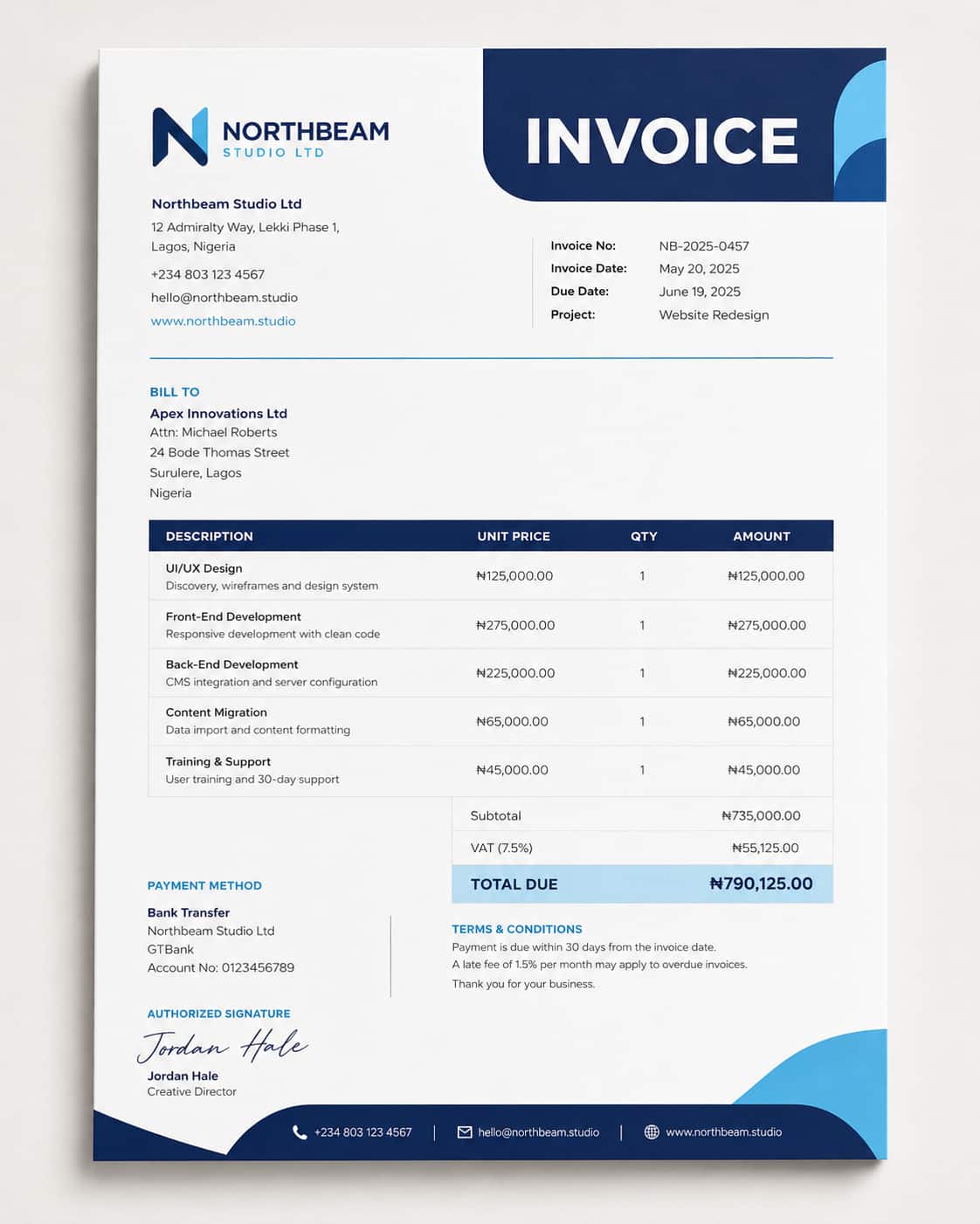 Invoice design sample