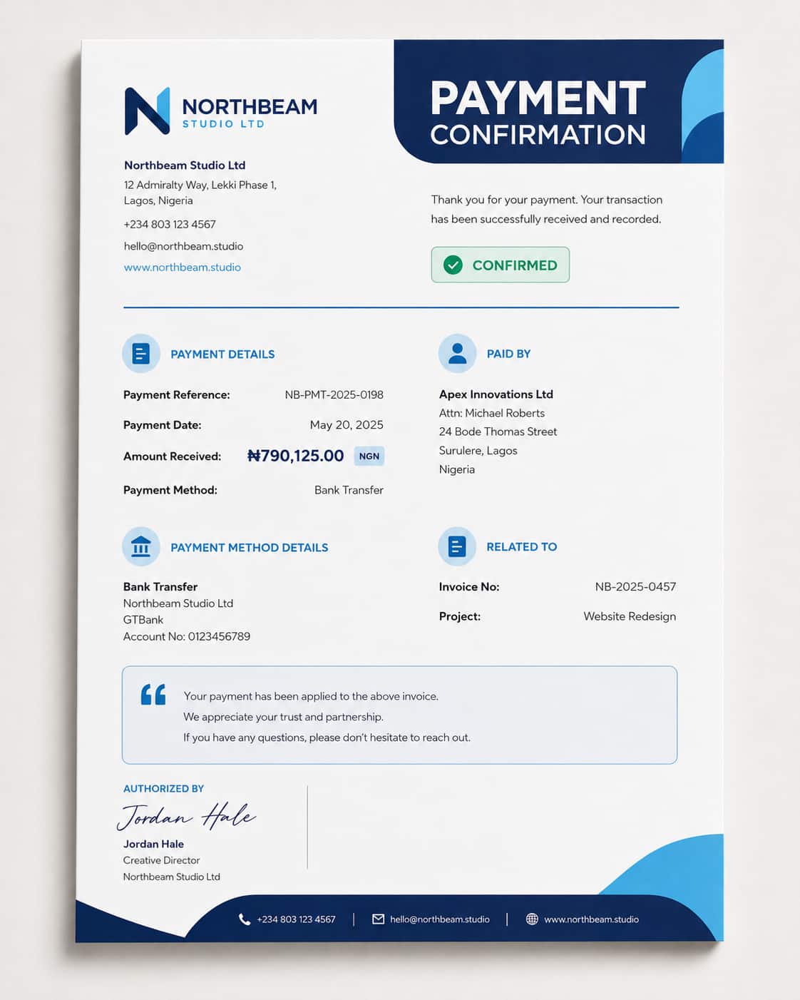 Payment confirmation sample
