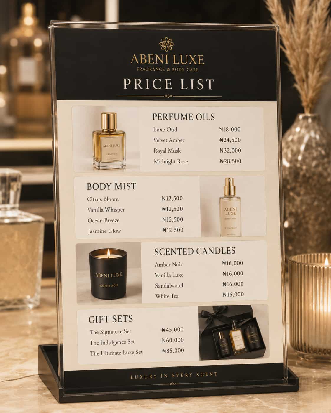 Product price list sample