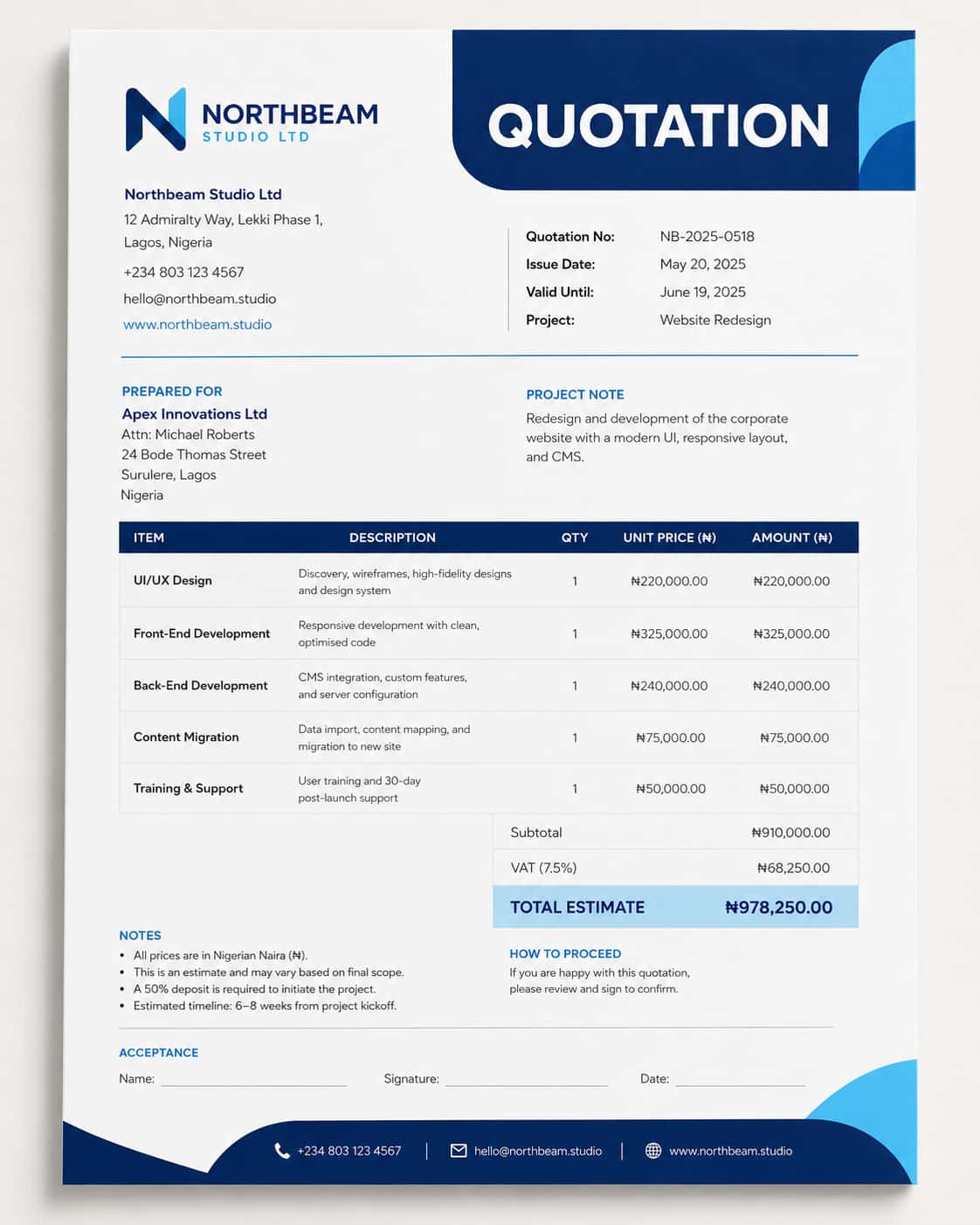 Quotation layout sample