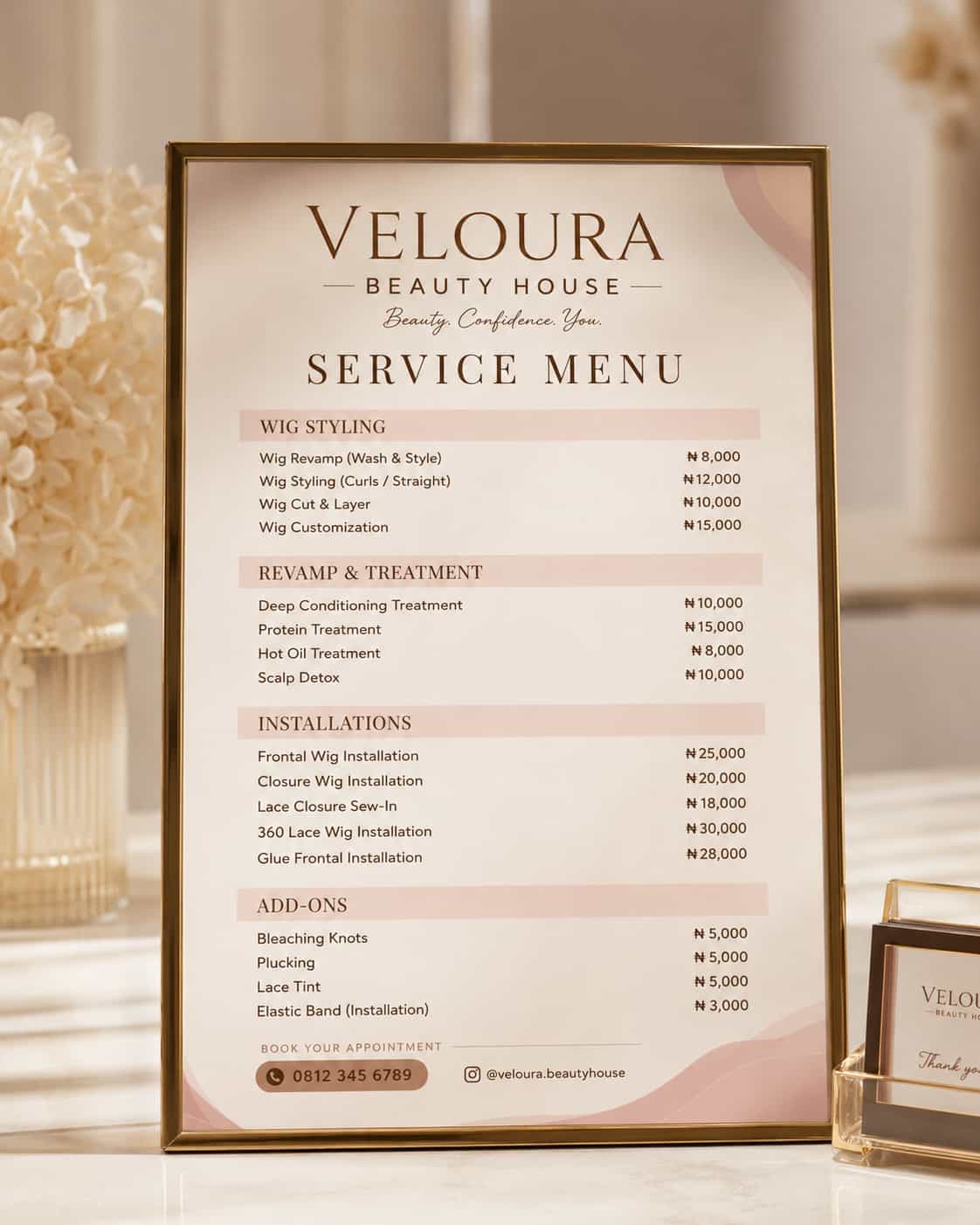 Service menu sample