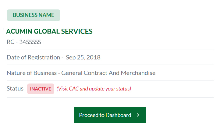 CAC portal showing INACTIVE status before filing annual returns