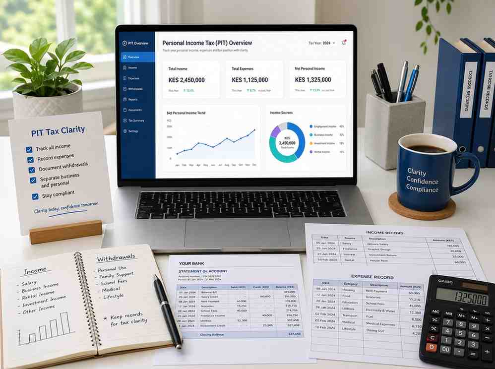 Organized personal income records, bank notes, expenses, and tax dashboard for Personal Income Tax guidance.